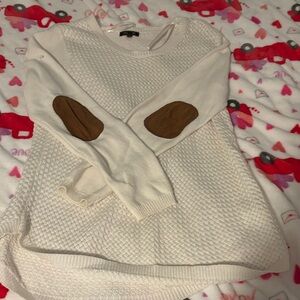 Elegant Cream Sweater with Brown Elbow Patches